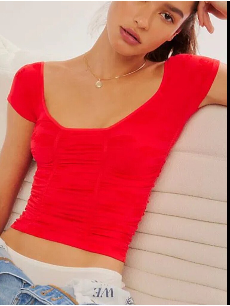 Intimately Free People Red Gotta Be You Scrunch Tee Sz M/L